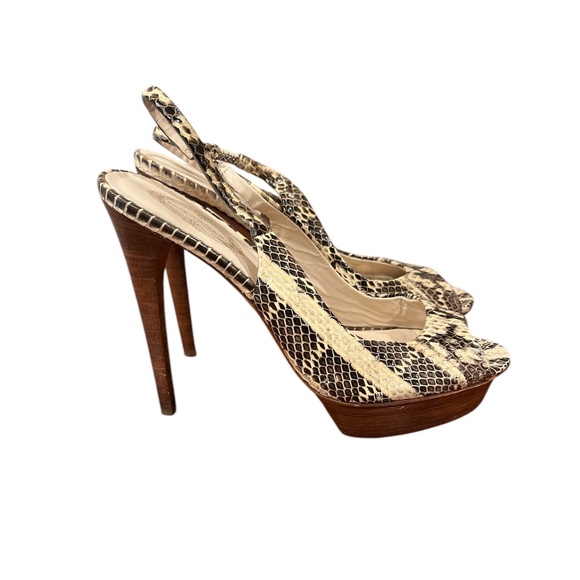 Elie Tahari Cream/Brown Snakeskin Peep Toe Stiletto 7.5 - Picture 1 of 8